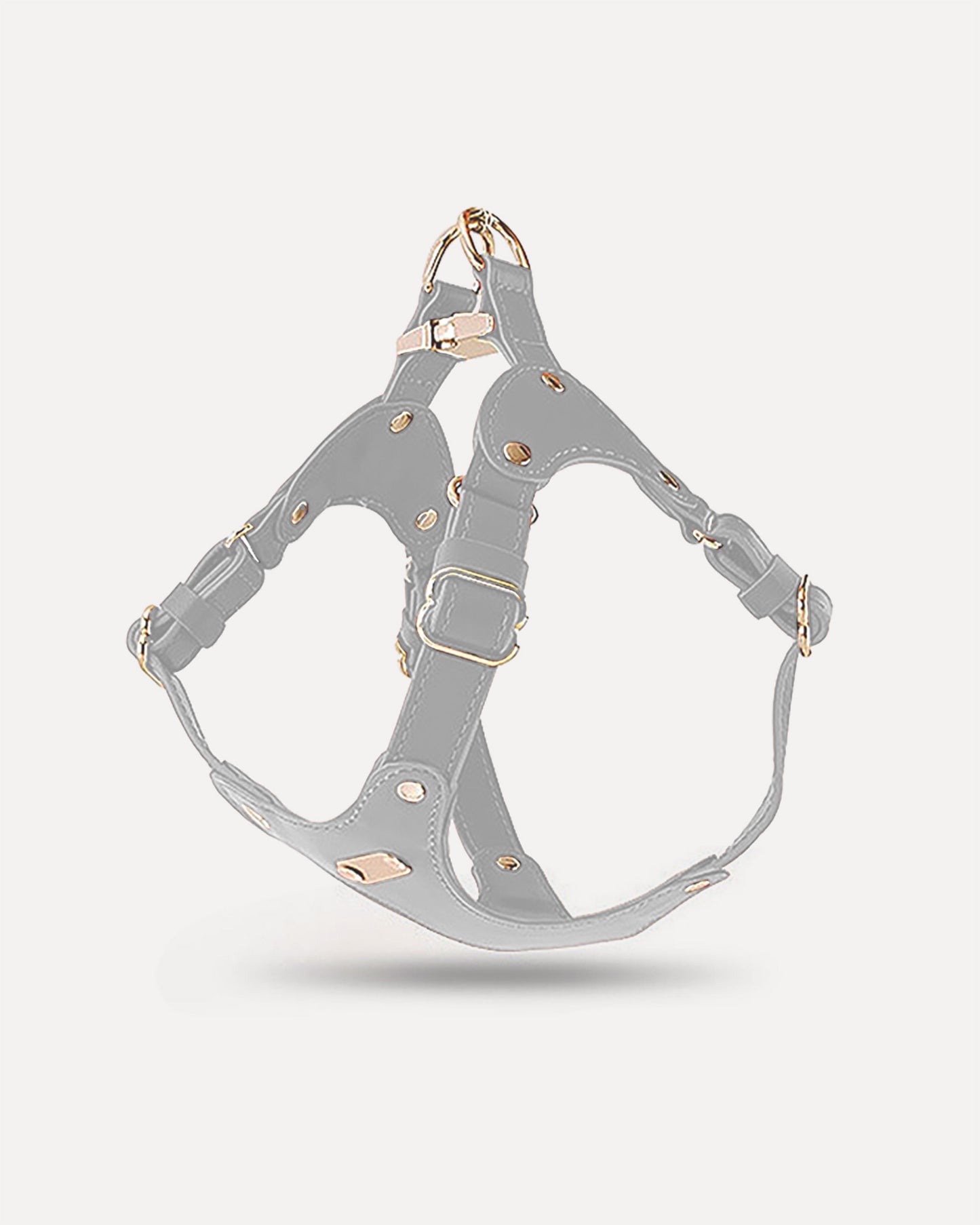 Overview of the waterproof soft leather dog harness in gray, featuring its complete design.