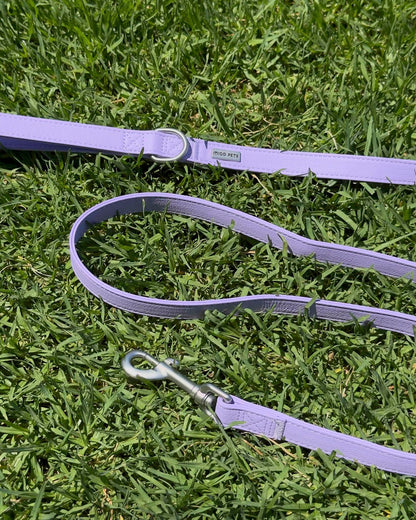 Soft purple waterproof dog leash made from vegan leather with zinc alloy clip