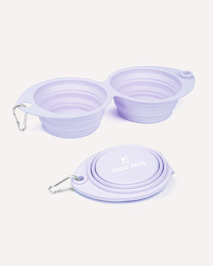 Overview of the collapsible travel double dog bowl in lavender mist, featuring its complete design.