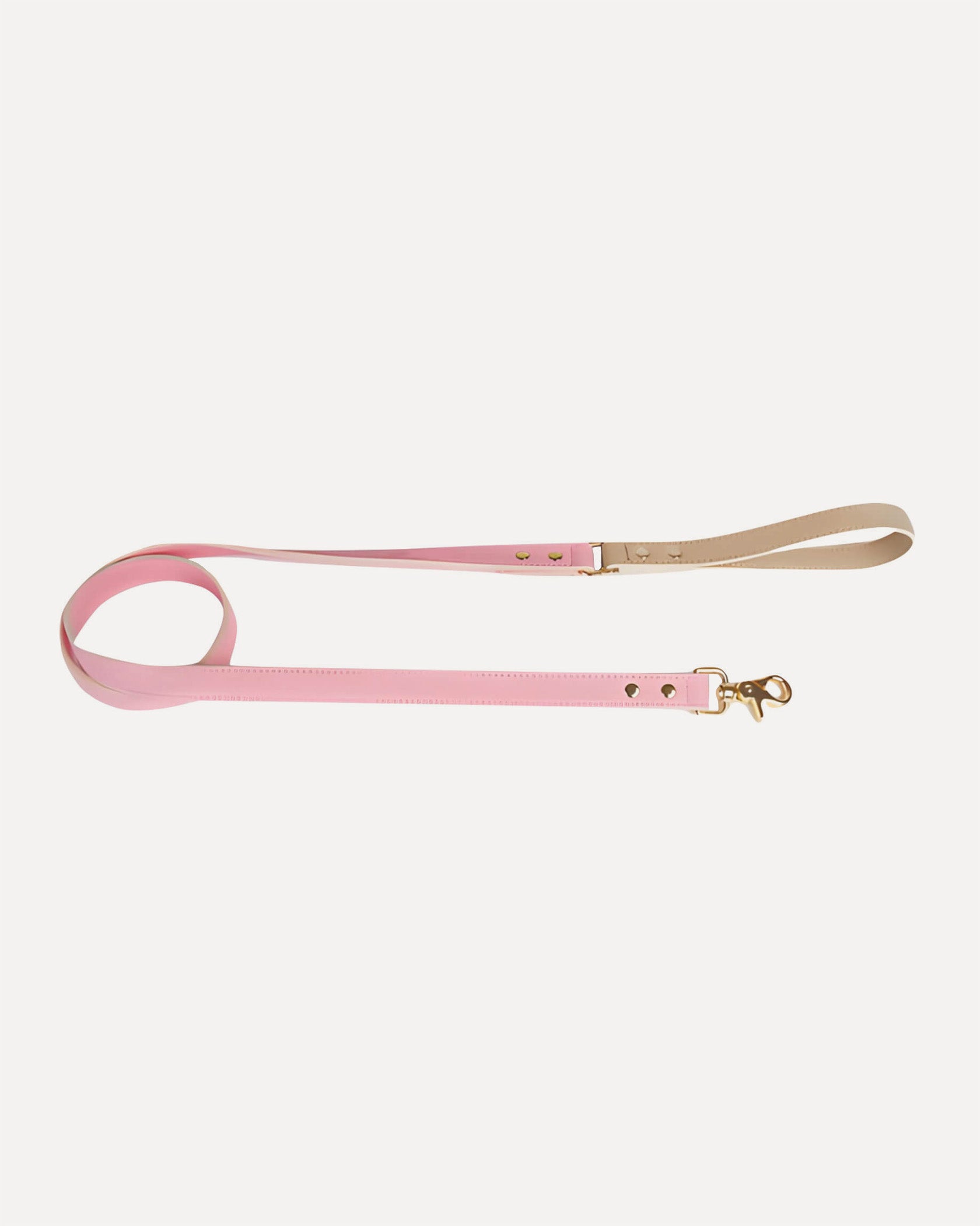 Overview of the eco-friendly two tone genuine leather dog leash in pink, featuring its complete design.