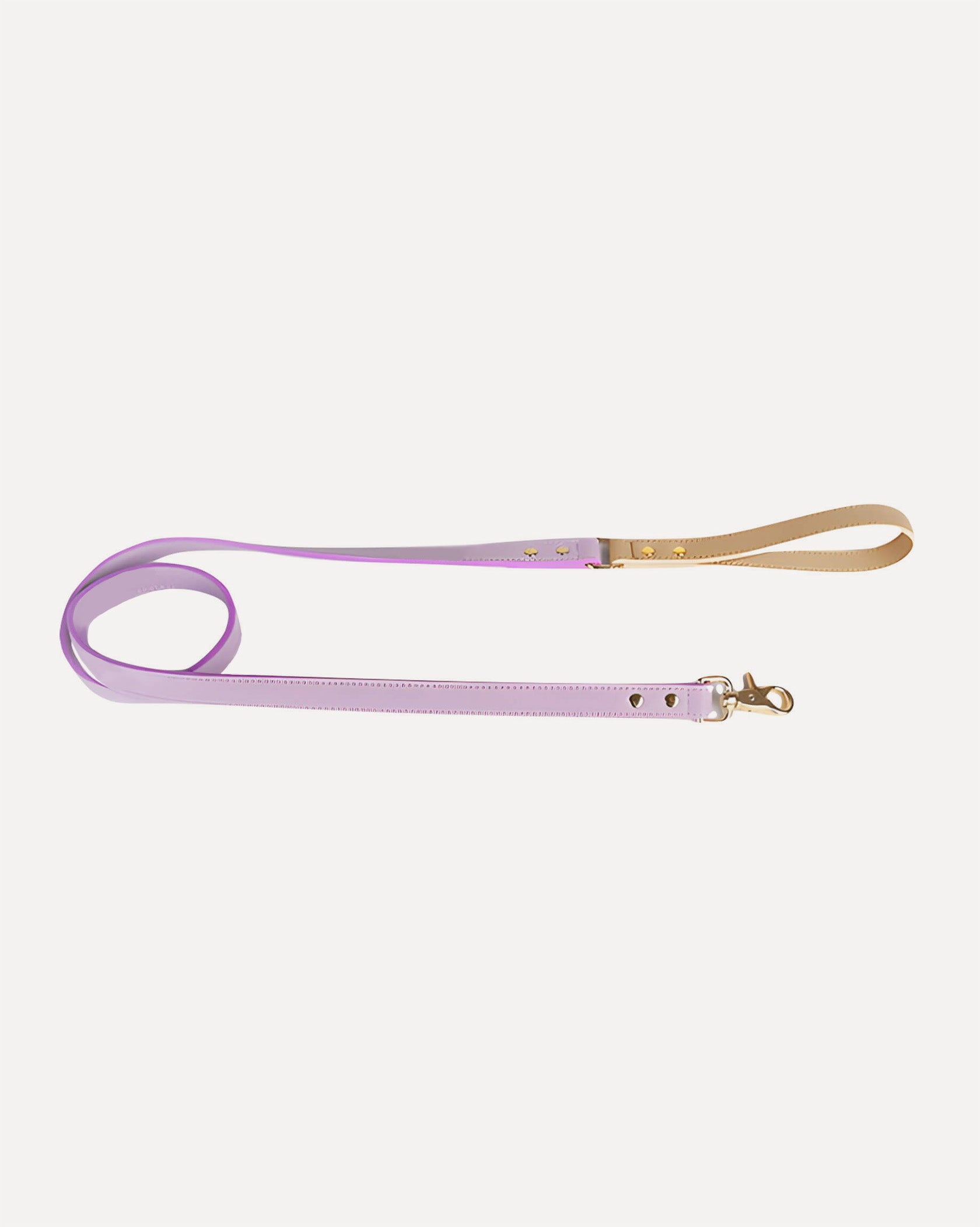 Overview of the eco-friendly two tone genuine leather dog leash in violet purple, featuring its complete design.