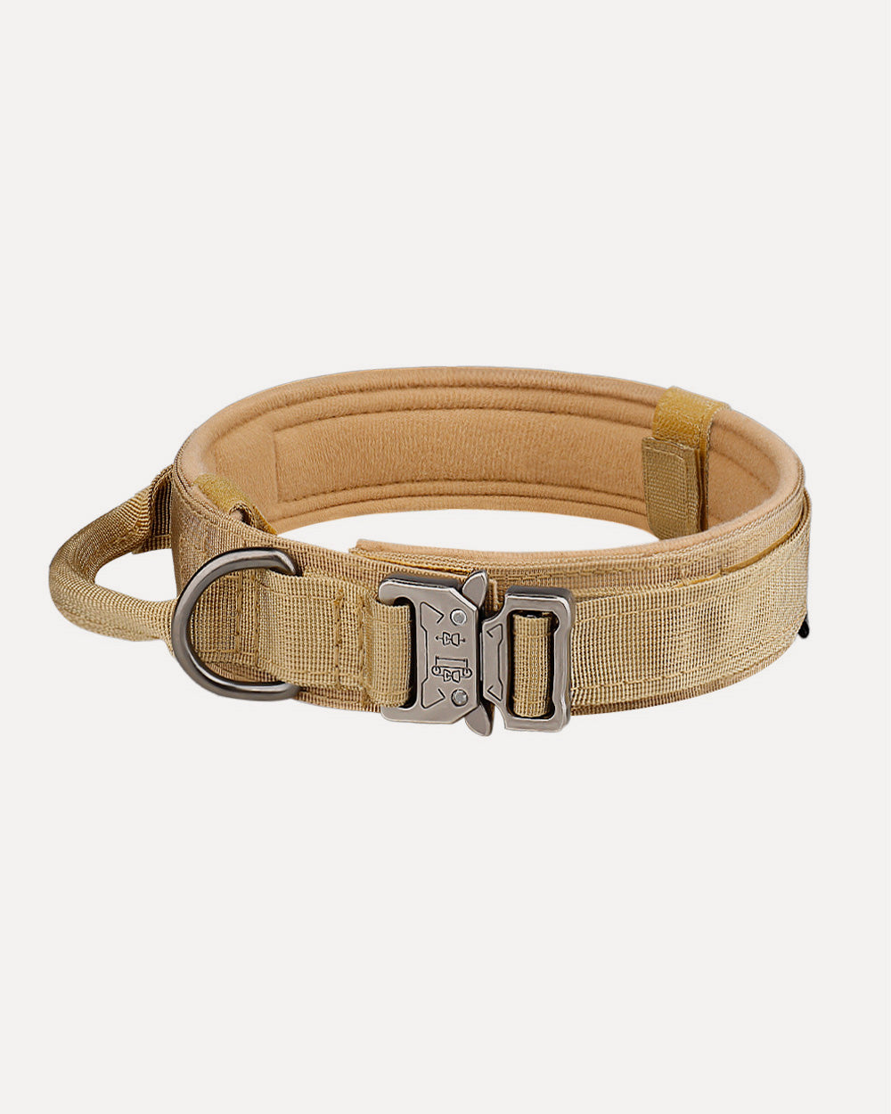Overview of a tactical no-pull dog collar in beige.