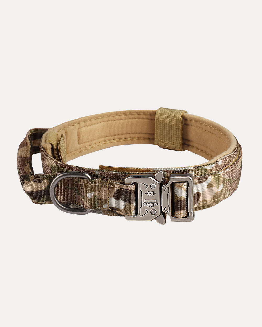 Overview of a tactical no-pull dog collar in camouflage.