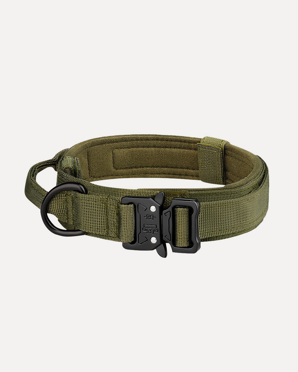 Overview of a tactical no-pull dog collar in moss green.