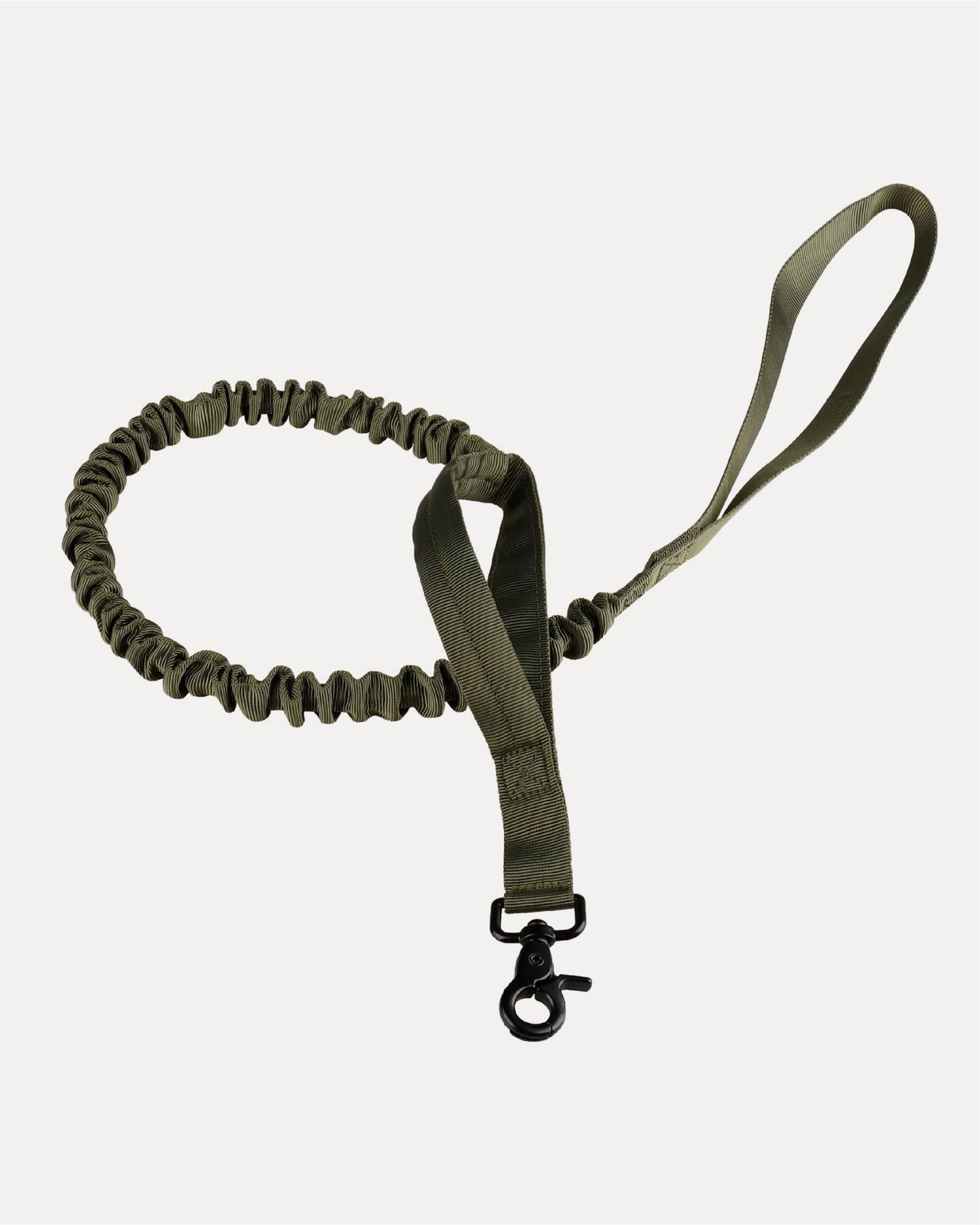 Overview of a tactical no-pull dog leash in moss green.