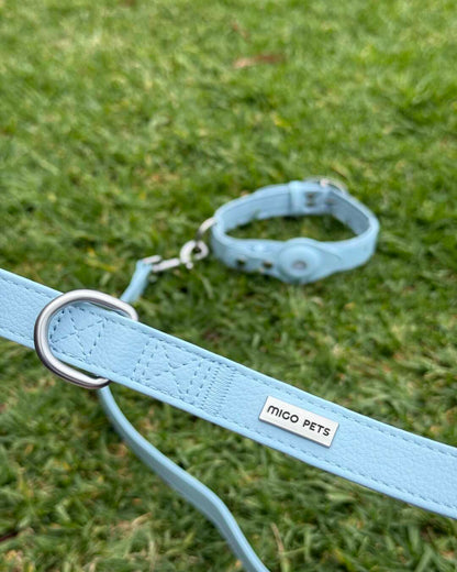 Vegan leather waterproof AirTag dog collar and leash set with soft lining