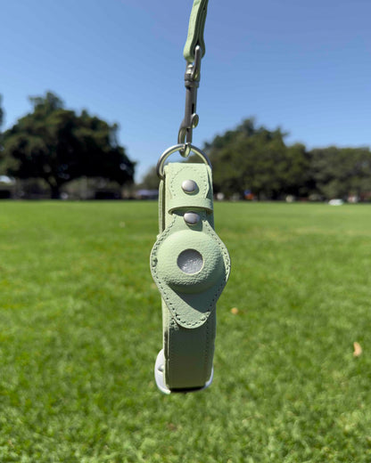 Waterproof AirTag dog collar and leash set in sage green designed in Australia.