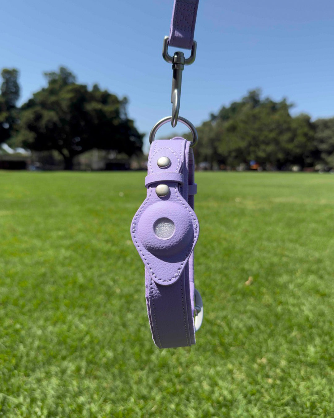 Waterproof AirTag dog collar and leash set in soft purple designed in Australia.