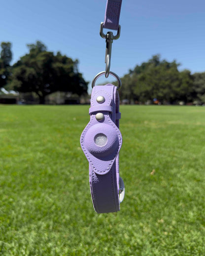 Waterproof AirTag dog collar and leash set in soft purple designed in Australia.
